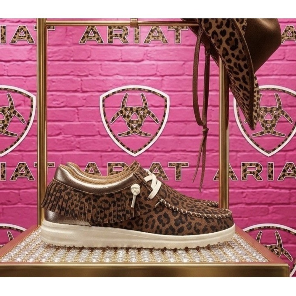🔥Ariat Hilo Fringe 🖤🩷🤎Leopard Print Leather Boho Western Cowgirl Sneaker 6.5